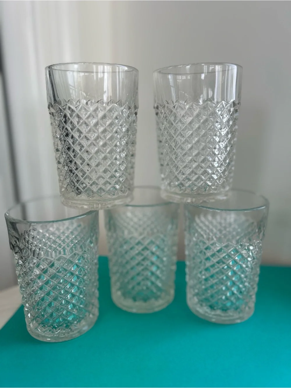 Indiana glass Clear “Diamond point”-Cut Glass Tumblers - Set of 5